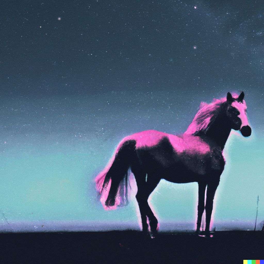 a horse, digital art, synthwave